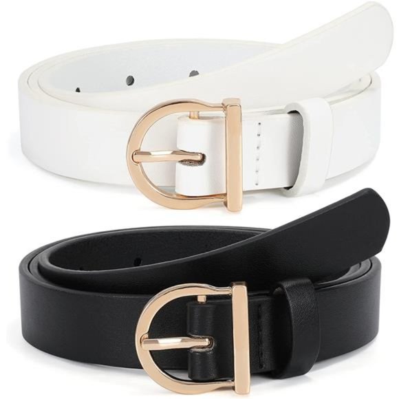 Women's Plus Size Fashion Leather Belt With Square Gold Buckle - For Jeans, Pants, Dresses